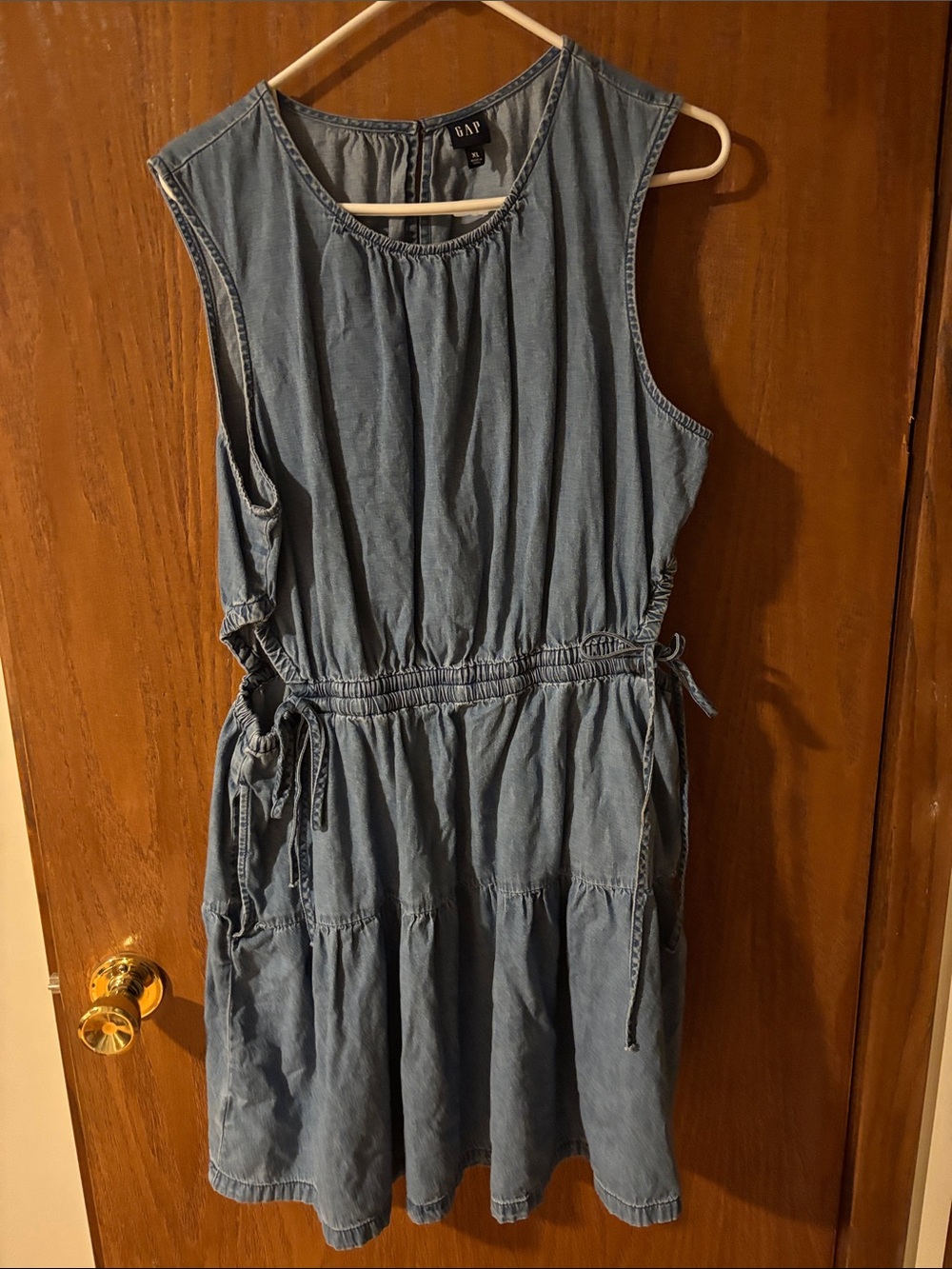GAP Light Blue Sleeveless Drawstring Waist Midi Dress